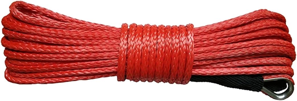 6mm x 15m Synthetic Tow Winch Line, 12 Strand Recovery Cable, Cable Rope, Universal Fit Ratchet Truck Stack Red