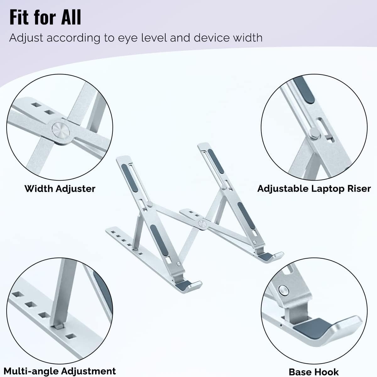 ULTRICS Laptop Stand for Desk Adjustable Laptop Stand, Portable Aluminium Laptop Riser for Desk with Carry Bag Macbook Stand - Image 2