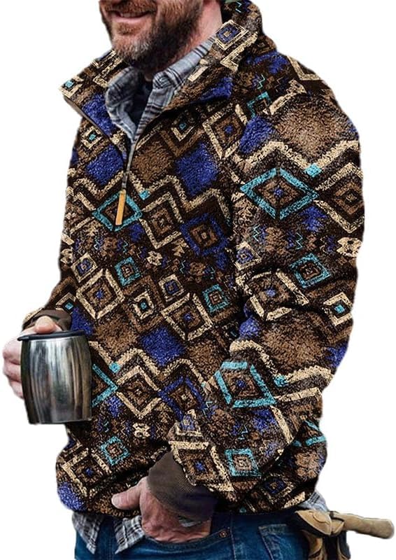 Western Pullover Sweayer Hoodie Tribal Western Vintage Sweaters with Pocket Mens Aztec Fleece Jackets Top