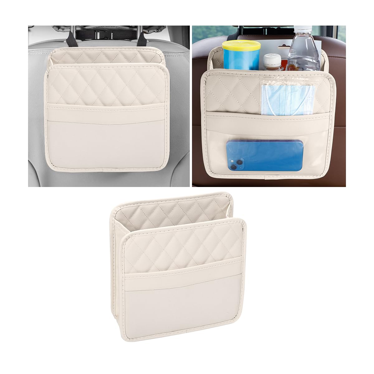 Mandark Car Seat Back Organizer PU Leather Vehicle Backseat Hanging Storage Pocket Multipurpose Auto Travel Essentials Accessories for
