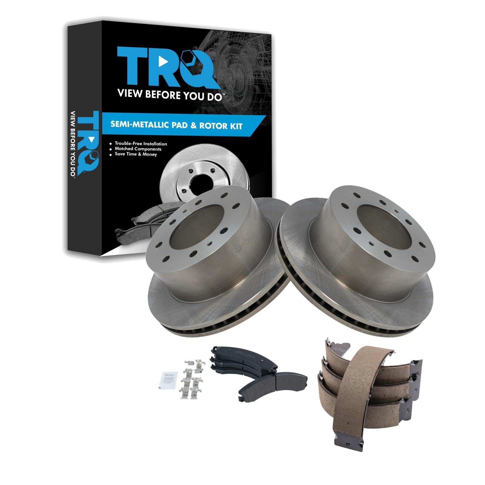 TRQ Rear Brake Pad &amp; Rotor Kit Semi-Metallic Compatible with 2016-2019 Chevrolet Suburban 3500 HD
