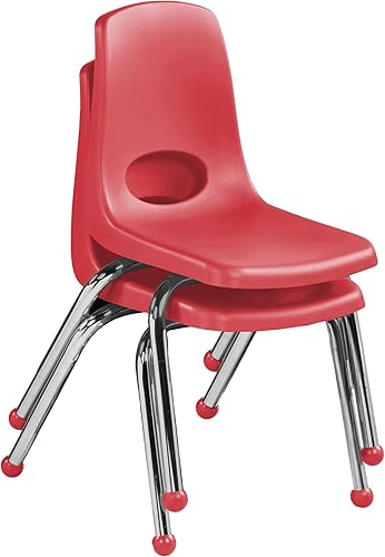 Miniatura 4 de FDP 15412-RD - Silla escolar apilable de 14 pulgadas, asiento apilable para estudiantes con patas de acero cromado y deslizadores de bolas para