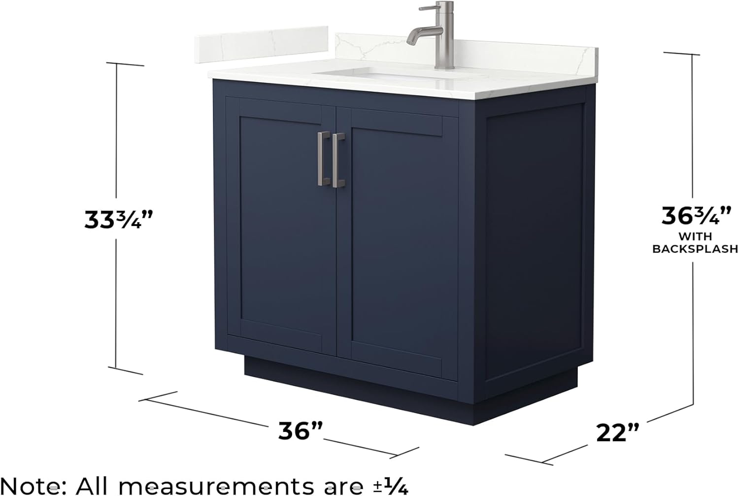 Wyndham Collection Miranda 36 Inch Single Bathroom Vanity in Dark Blue, Giotto Quartz Countertop, Undermount Square Sink (1-Hole), Brushed Nickel Trim