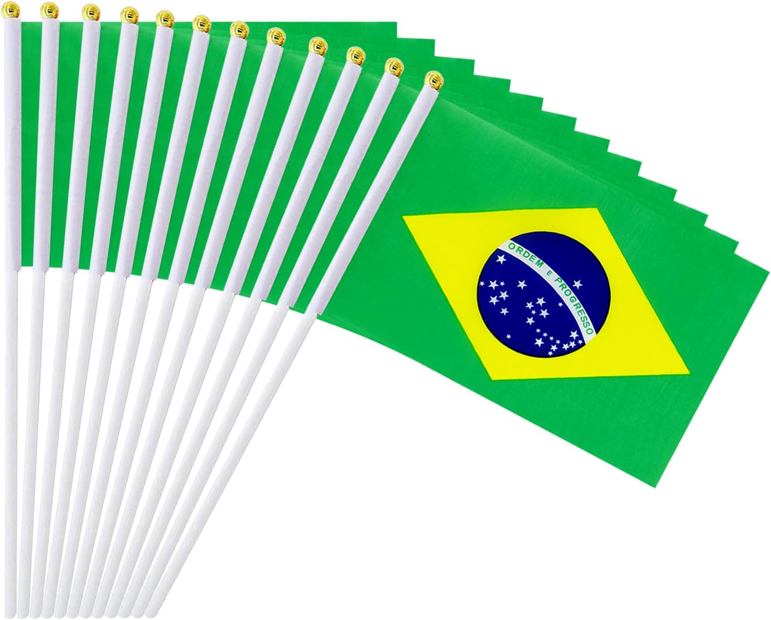 mflagperft Brazil Flags on Stick 12 Pack, Small Handheld Brazilian Flag