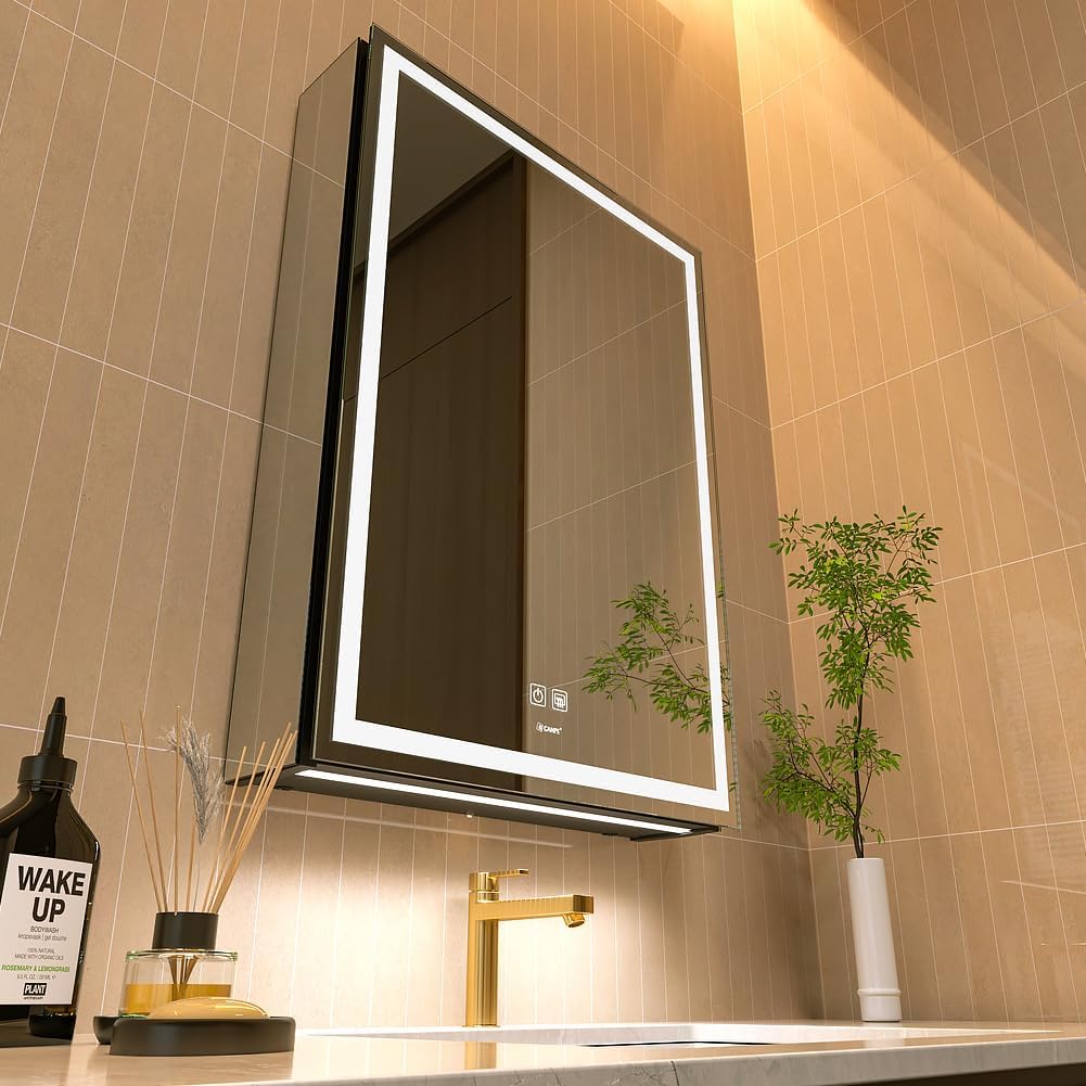 LED Lighted Bathroom Medicine Mirror Cabinet with Sockets & USBs, Anti-Fog Dimmable Light and Color Adjustment, Antirust and Easy to Install Aluminum Cabinet (Right Hinge, 28" L x 20" W) Right Hinge 28"L x 20"W
