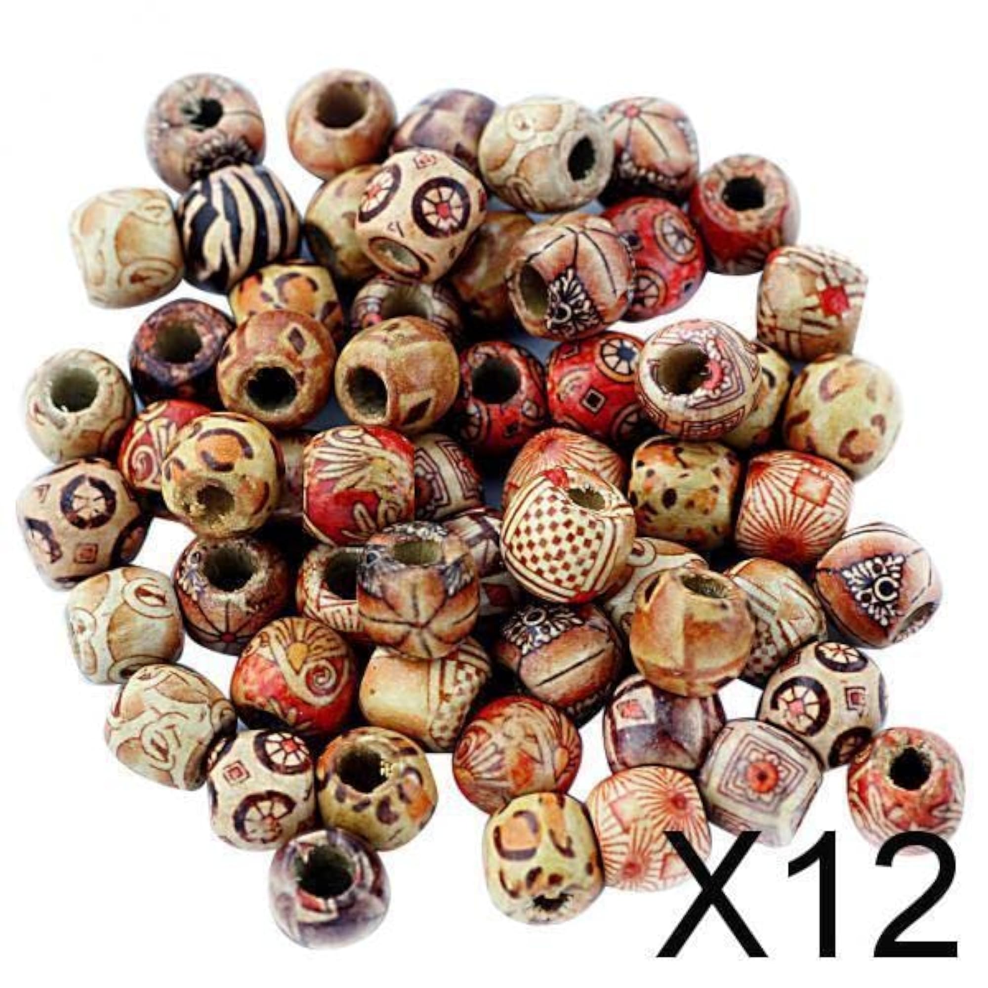 Mixed Round Wooden Beads, 12x100pcs, 12mm