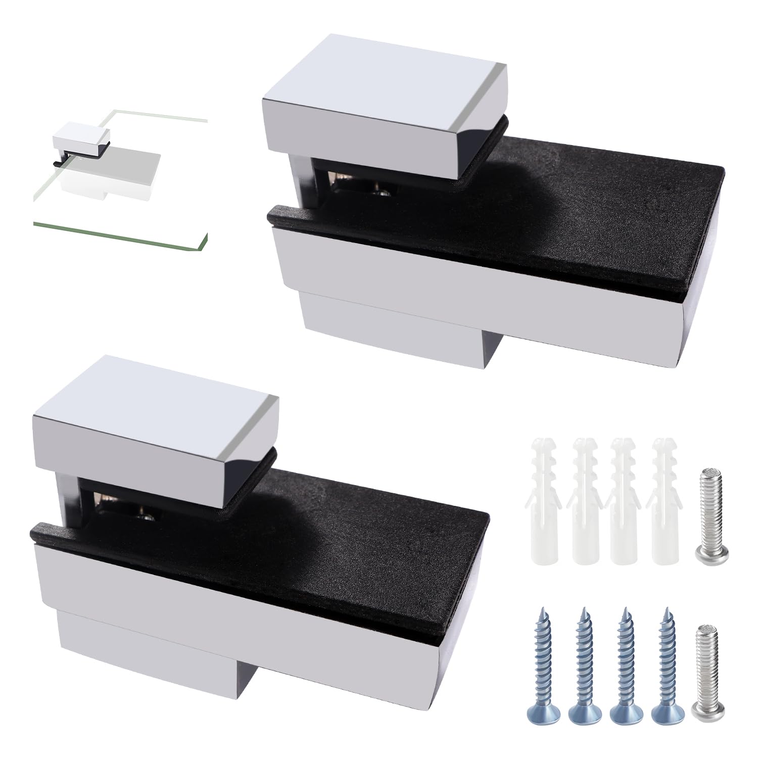 Lyeteung 2 PCS 3-16 mm Adjustable Glass Shelf Bracket, Zinc Alloy Wall Mount Glass Shelf Support