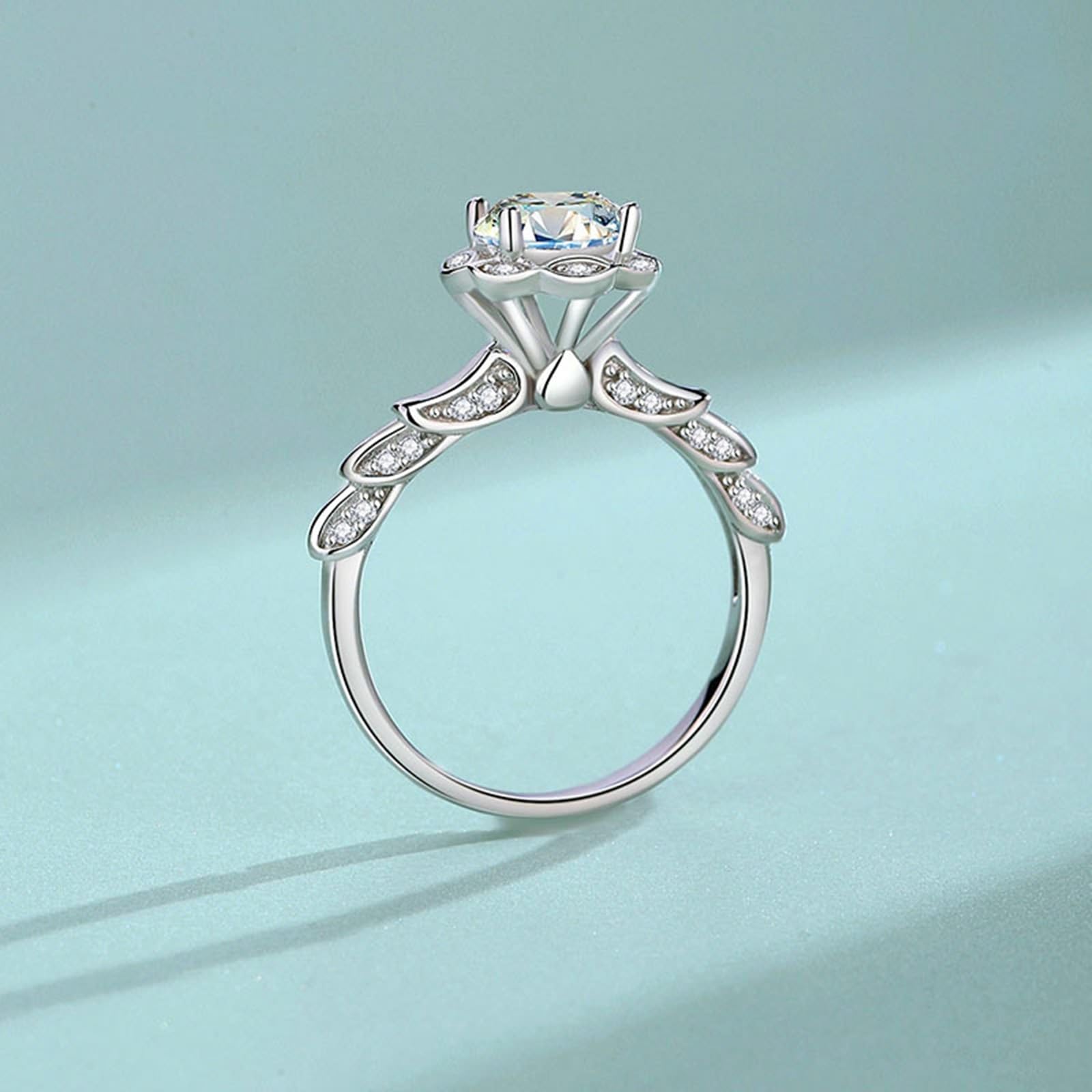 18K 750 żółte złoto obrączki ślubne prawdziwe złoto, skrzydła anioła pierścionek zaręczynowy z moissanitem, pierścionek soliter PT950 Platinum, rozm. 47-65