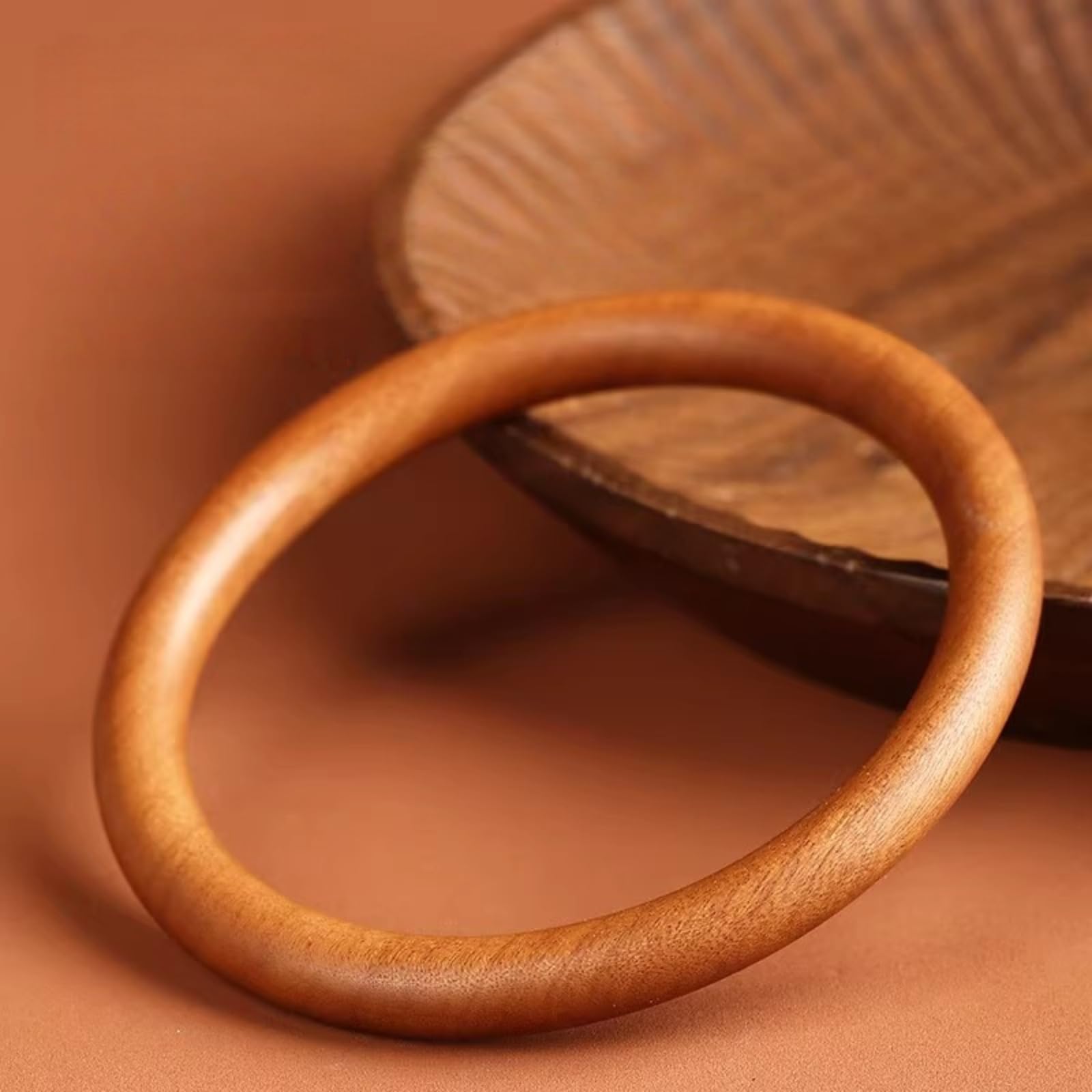 1 Pezzi Vintage Bracciale Legno Massiccio，Bracciale Rigido in Legno Naturale，Bracciales da Preghiera，Intagliati a Mano，per Uomini e Donne(Size:54mm/2.12inch,Color:Colore del Legno)