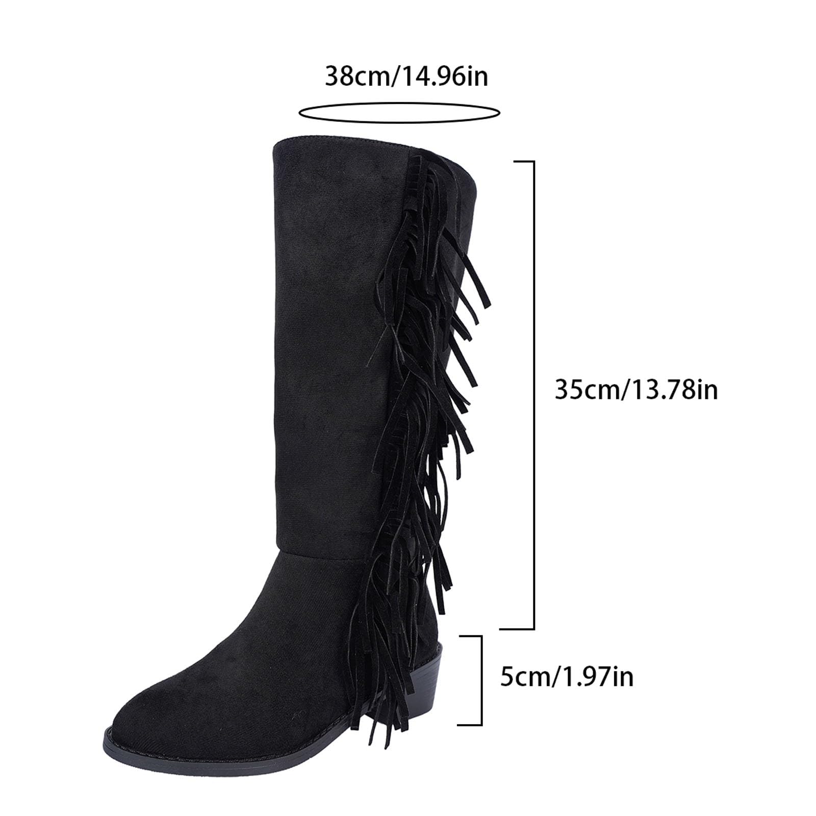 Stivali western da donna, eleganti, tinta unita, con frange, stile retrò, in pelle scamosciata, con tacco a blocco, stivaletti invernali