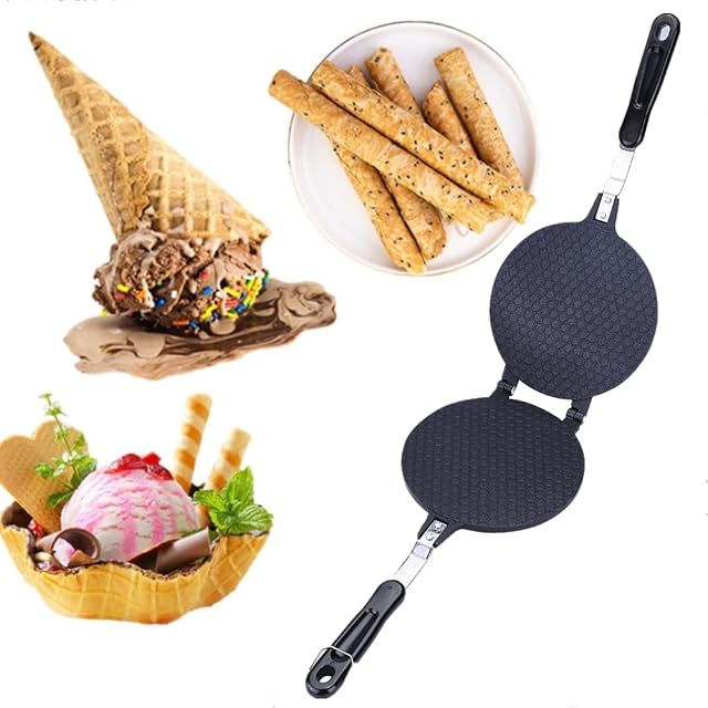AYNEFY Non Stick Egg Roll Waffle Cone Maker, Ice Cream Cone Machine Cooking Tools with Heat Insulation Handle for House Commercial Homemade DIY Ice Cream Cone Baking Pan