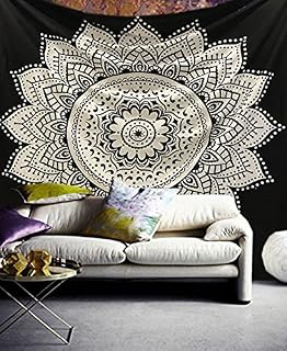 raajsee Tapestry Mandala Black & White Indian cotton wall hanging Throw Hippie/Bohemian Bedding Elephant decor/Boho Queen Bedspread