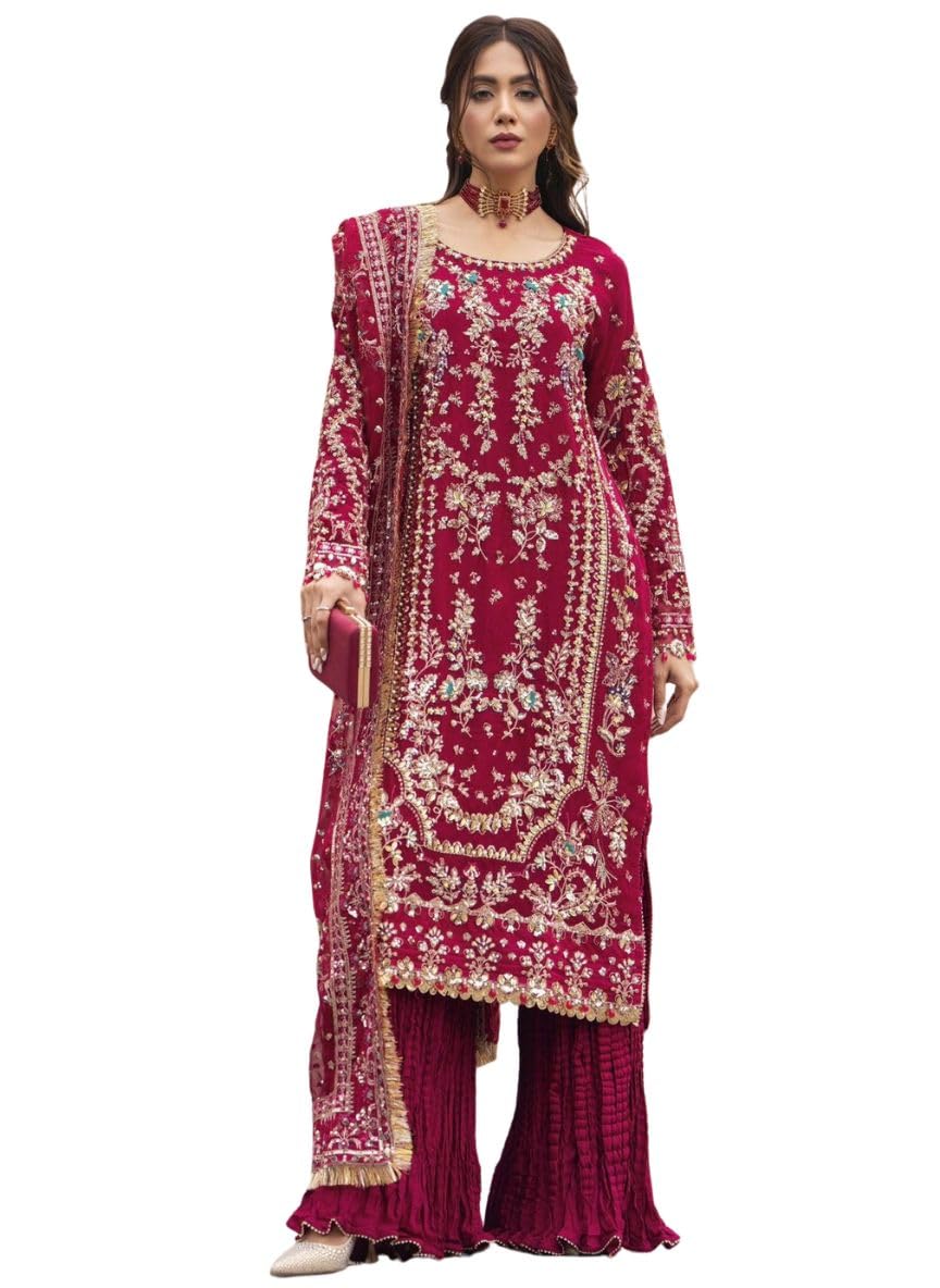 Quick by hub Women’s Faux Georgette Embroidered Kurta Palazzo Dupatta Set | Fully Stitched Ready to Wear Suit Set with Hea... - Review, Price and Buying Guide