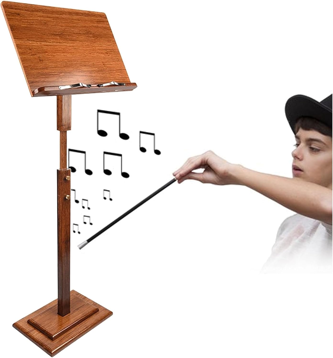 Bamboo Music Stand with Foldable, Sheet Music Stand Metal with100-130cm Height Adjustment, Orchestral Conductor Sheet Holder for Keyboard, Projector, Book Home or Studio