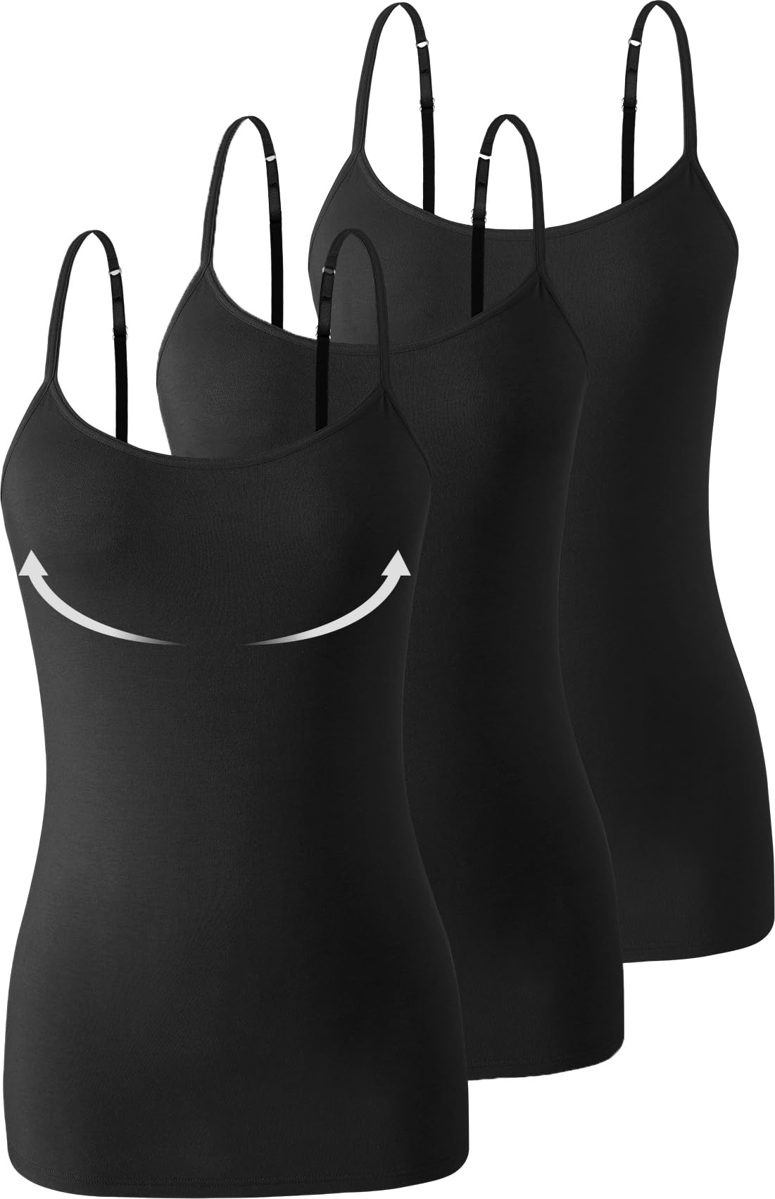 Air Curvey 3 Piece Womens Camisole Build in Bra Camis Adjustablle Spaghetti Strap Undershirts Tank Tops
