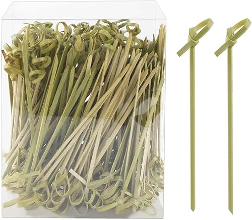 Miniatura 7 de Paquete de 200 palillos de bambú para cócteles de bambú, palillos de dientes elegantes para aperitivos, brochetas de bambú hechas a mano con nudo en