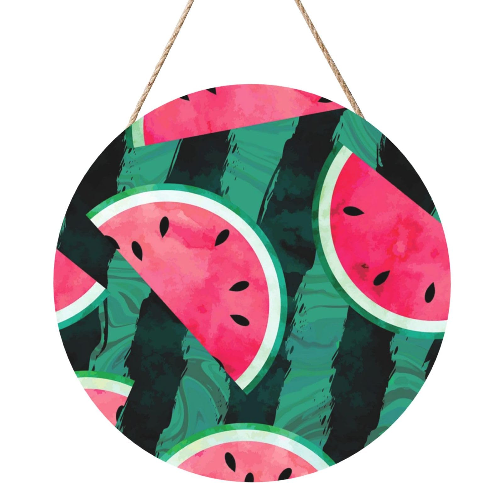 InOmak Summer Watermelon Cool, Round Wood Panel Painting 12 in, Wall Hanging Painting For Home
