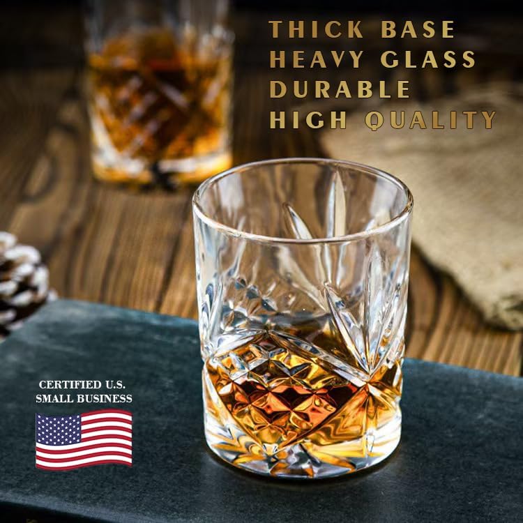 Miniatura 5 de OLD BARREL - Juego de 8 vasos de whisky (4 vasos con 4 moldes de bolas de hielo) 10 onzas de cristal de moda antigua caja de regalo  Bourbon,