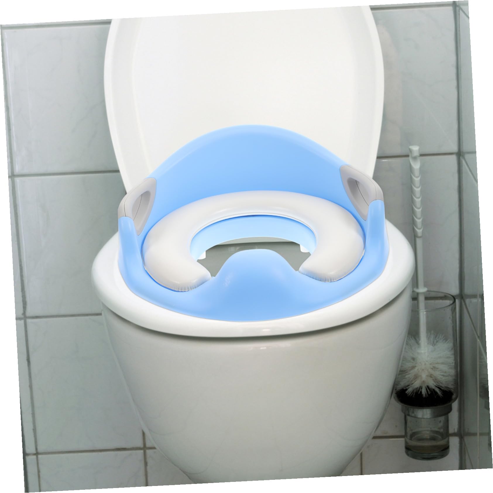 Asiento de Inodoro para Entrenamiento Infantil Azul Pu | Asa Grande de Fácil Agarre, Base Antideslizante, para Aprendizaje del Baño en Niños