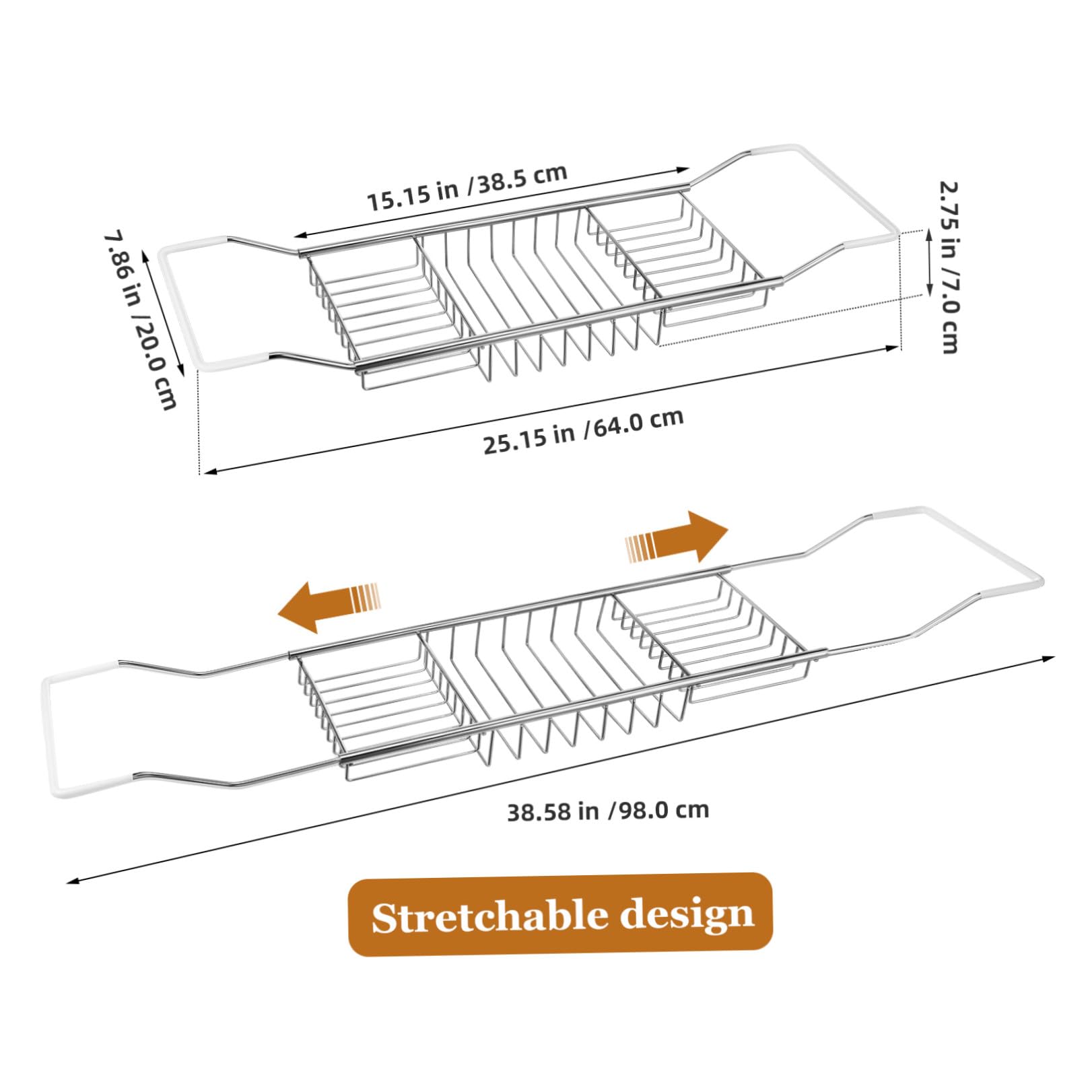 Bandeja de Acero Inoxidable para Bañera, Soporte Telescópico Multifuncional, Estante Ajustable para Baño, Adecuado para Baño Relajante