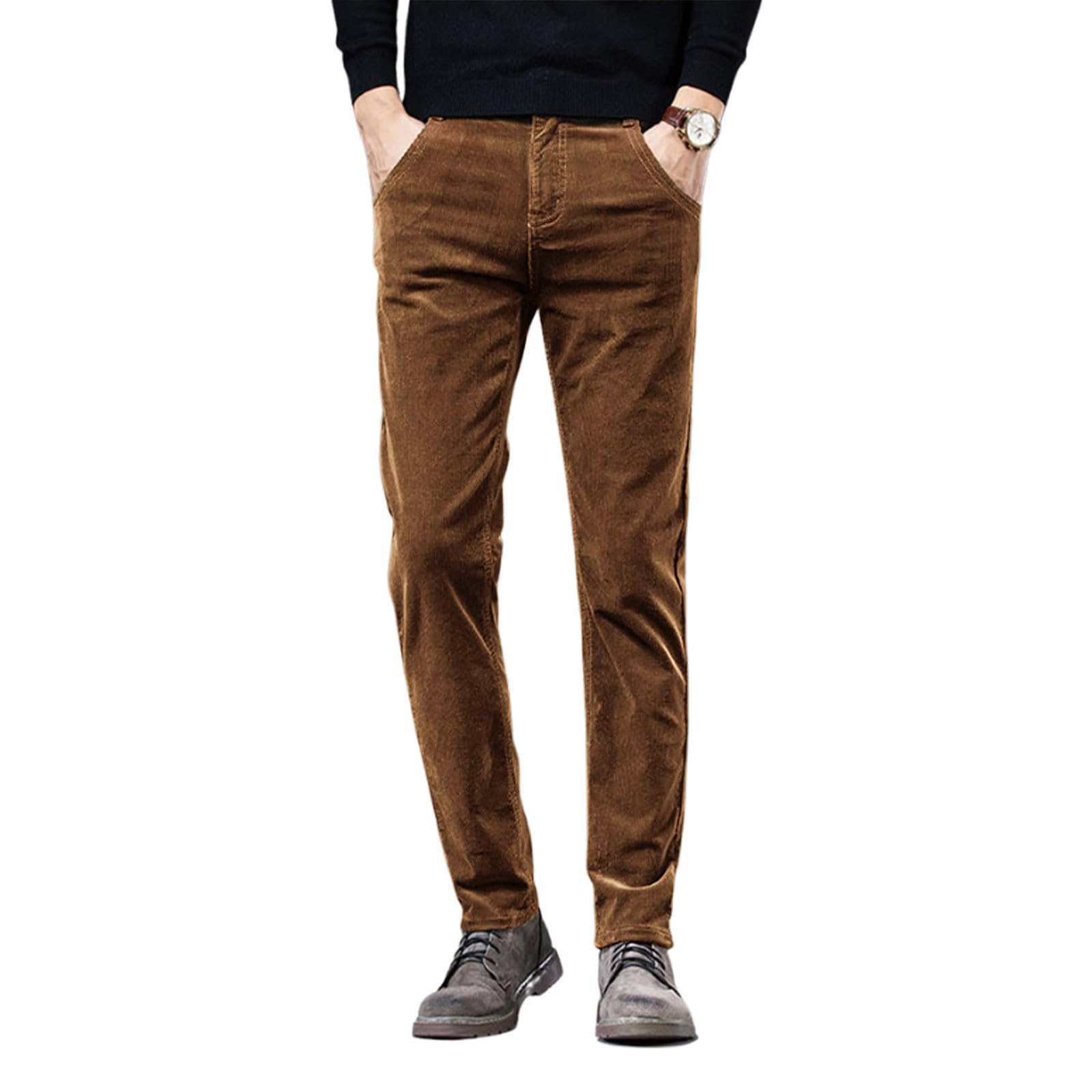 utcoco Men's Cotton Slim Fit Corduroy Pant Straight-Leg Corduroy Pant for Men