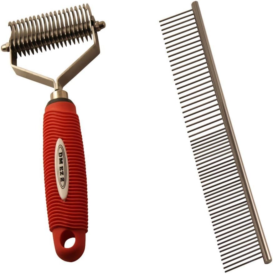 Easy Pet Grooming Undercoat Rake-DeSheddingTool Bundled with a 7.5 Inch Lightweight Stainless Steel Comb