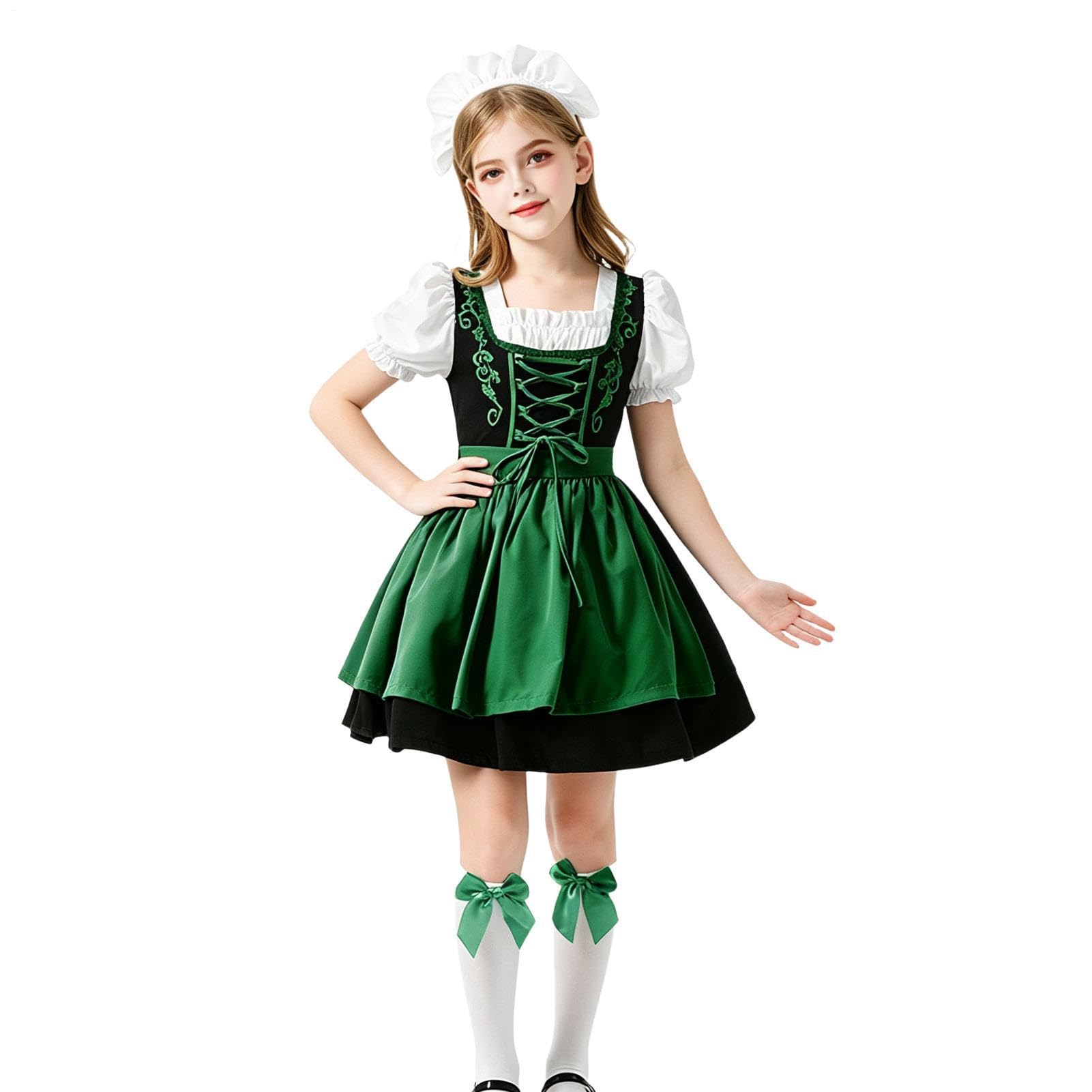 Oktoberfest-Outfit mit Schürze, mittellanges bayerisches Oktoberfest-Kostüm