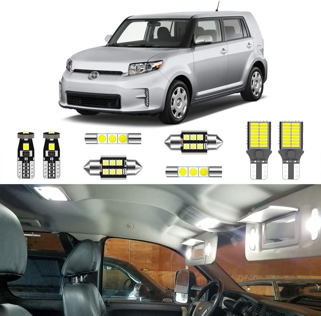 6PCS Super Bright White LED Interior Light Kit Package for Scion xB xD 2008 2009 2010 2011 2012 2013 2014 2015 + License Plate Lights and Install Tool