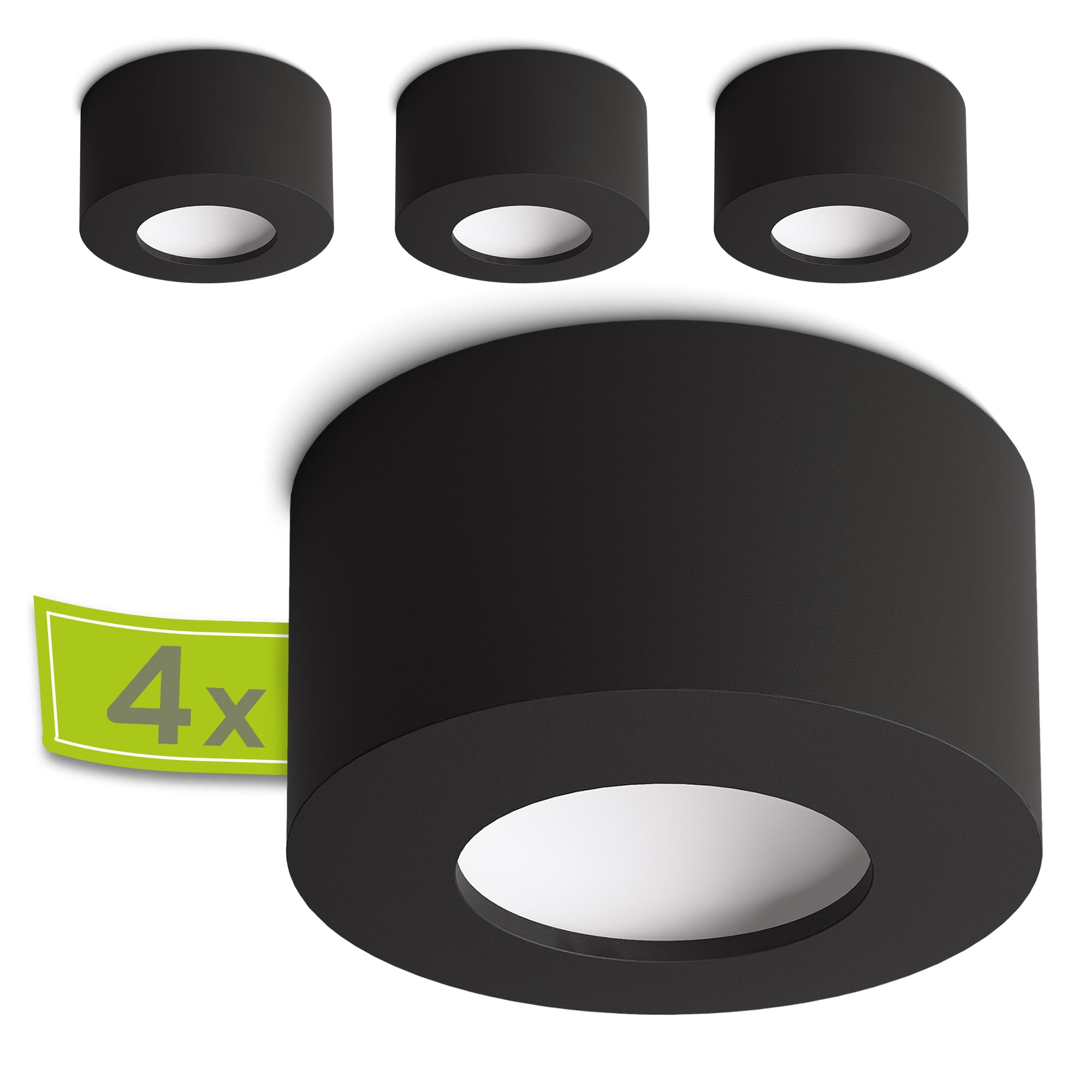 linovum TASI Aufbauspot schwarz rund flach Ø108mm 6W warmweiß Lichtfläche | Flacher Deckenspot schwarz - gewölbte Leuchtfläche, warmweiß, für Wohnzimmer, Flur & Büro, direkt an 230V, festverbaute LED
