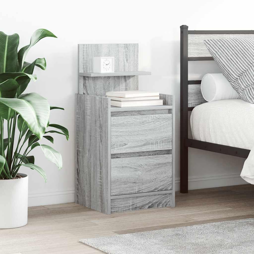 SXZenSpace 861366 Bedside Cabinets with 2 Drawers pcs Grey Sonoma 38x34x80 cm Bedroom Cabinet,Storage Nightstand Side Table