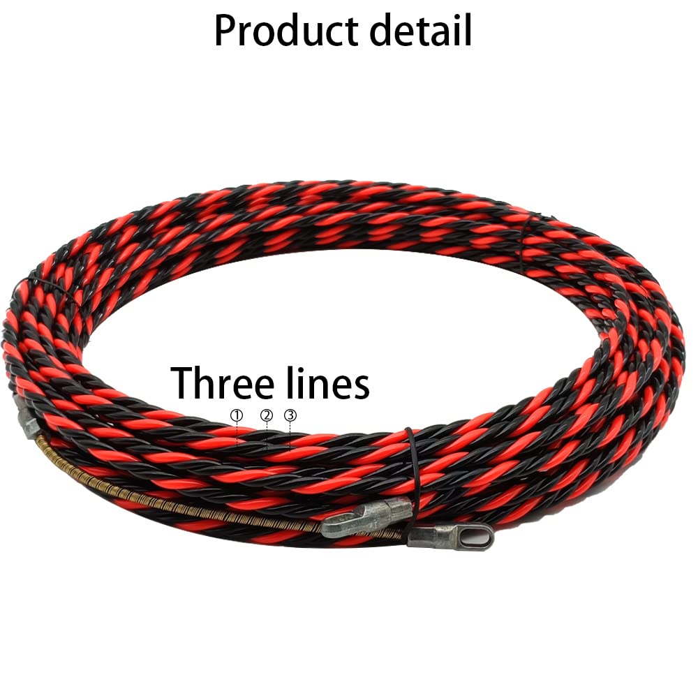 15m Guia Pasacables Trenzada Guia Pasacables Cables Dispositivo con 2 Muelle de Guía Pasacables Ideal para la Colocación de Cables,Diámetro 6 mm(Rojo y Negro)