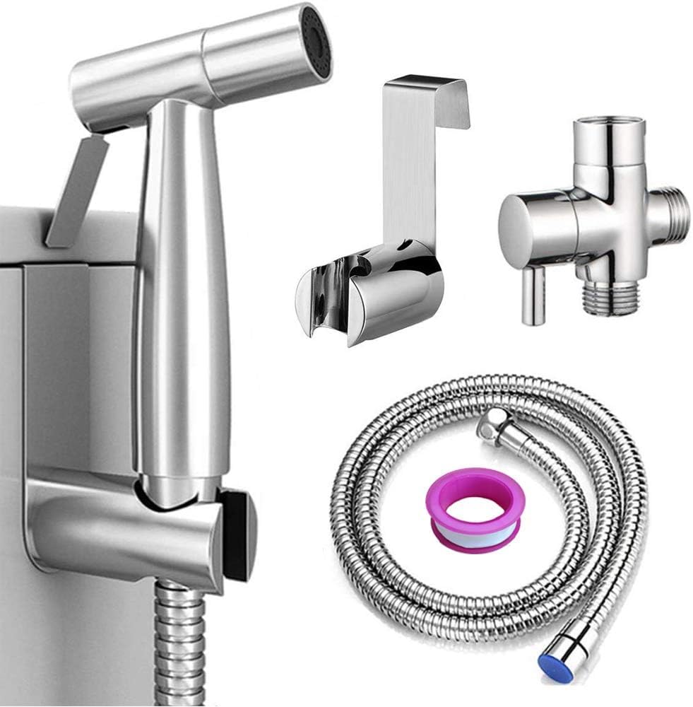 Handheld Bidet Sprayer for Toilet, Spray Attachment with Hose for Feminine Wash, Baby Cloth Diaper Washer, Stainless Steel Cleaner and Shower Sprayer for Pet, Bathroom or Toilet