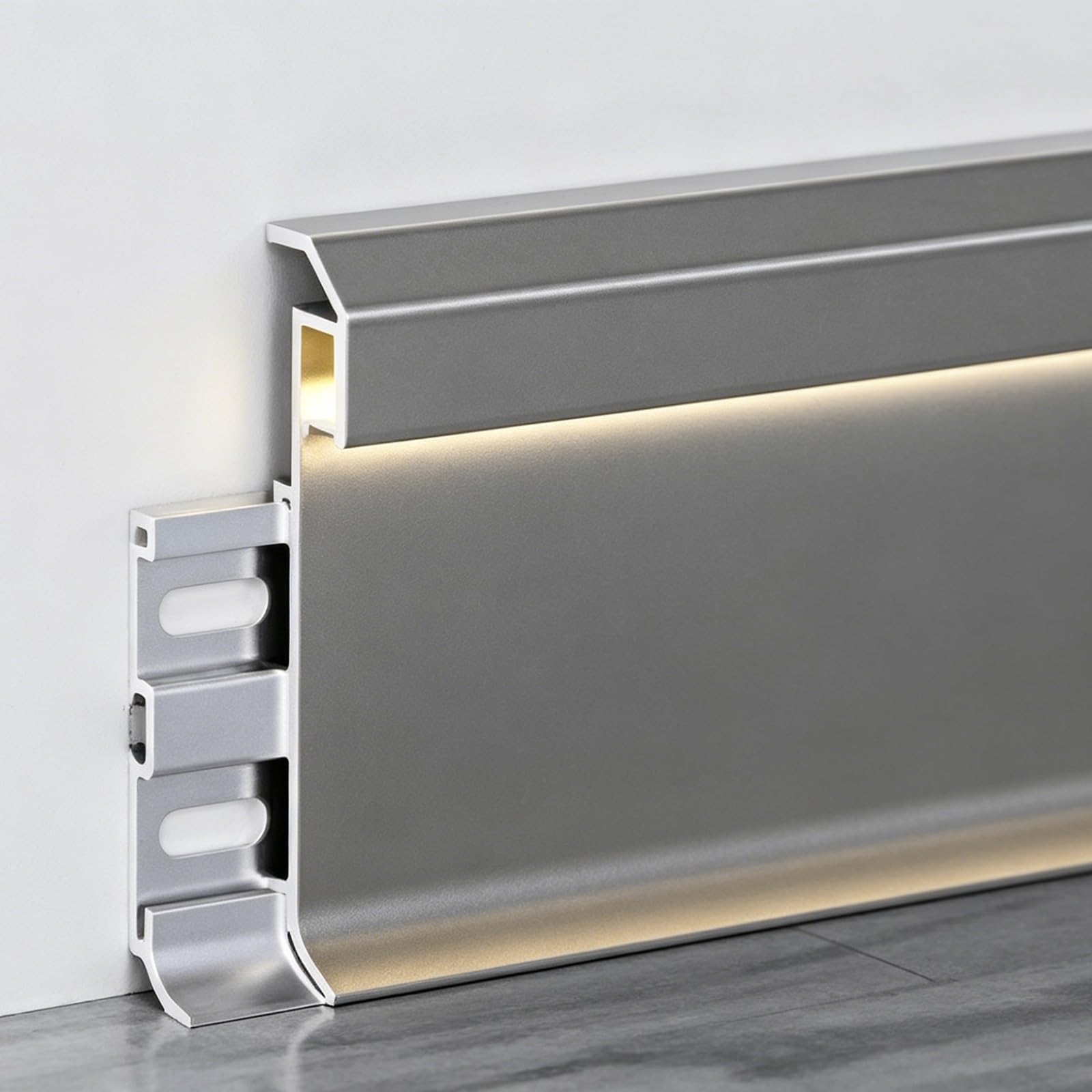 battiscopa Battiscopa Profilo Gap Shadow 130 150 170 200 Cm, Modanatura Base Muro In Alluminio Con Canale Led Per Scuole, Rivestimento Pavimento(B 8cm/3'',250 cm/98 in)