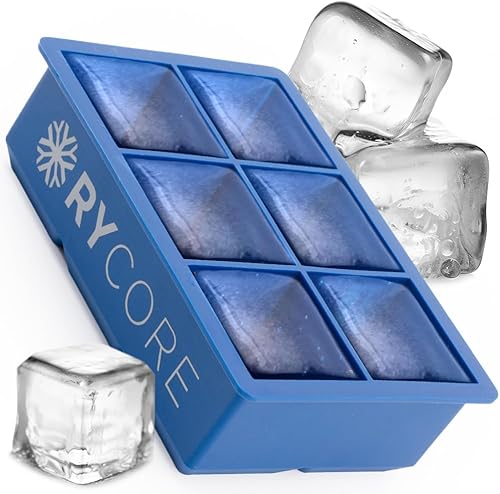 Bandejas para cubitos de hielo para whisky, molde cuadrado grande de 2 pulgadas, 6 cubos, color azul, perfectas para bourbon, cócteles, hielo