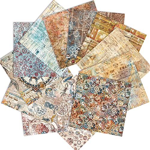 Vintage Scrapbook Paper Pad Decopodge Paper 6"*6"-24 Sheets Single-Sided Decorative Paper Cardstock Paper For Holiday Cardmaking Diy Origami Decorative Craft Paper.(Mechanical World) #TOP1