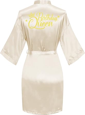 Womens Birthday Robe Satin Bathrobe for Party Sleepwear Kimono Robe