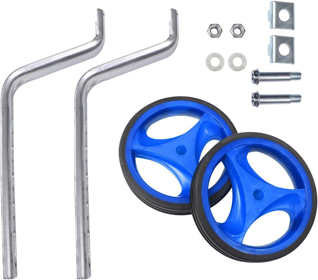 SOLUSTRE Bike Training Wheels 12-20 Size Blue Silent Auxiliary Wheels with Bracket for Balance and Stability, Suitable for Boys and Bicycle Learning