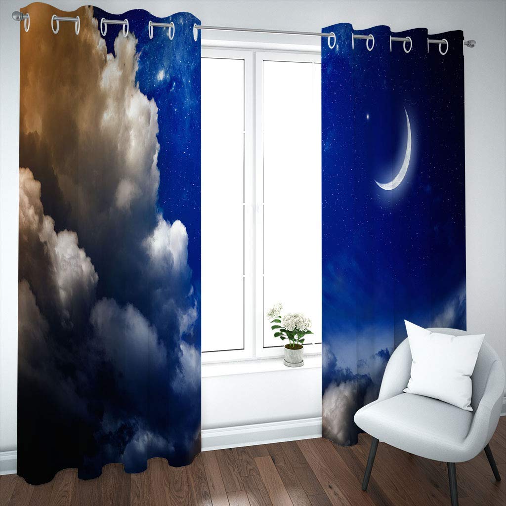 Cortinas Infantiles Habitacion Opacas Impresión Digital 3D Mar Azul Profundo De Nubes Cortinas Dormitorio Ventana Termicas Aislantes Frio Y Calor con Ojales 2 Piezas 234X230Cm
