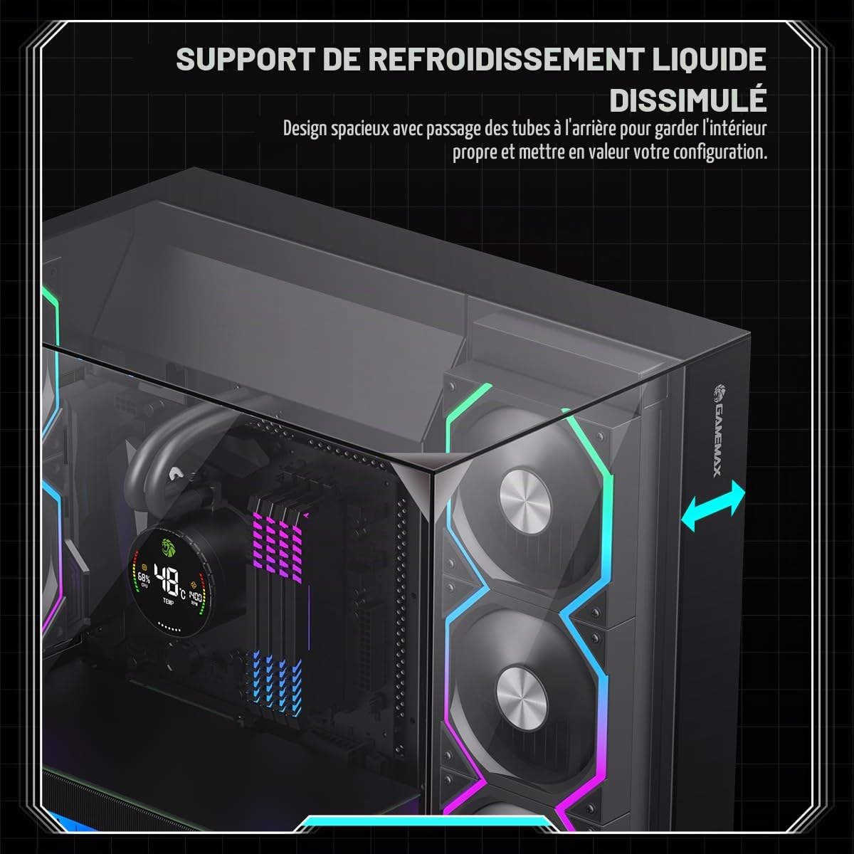 GAMEMAX Infinity Pro ATX Boîtier PC Verre trempé, 5 Ventilateurs ARGB PWM préinstallés, USB 3.0 et Type-C, Prend en Charge Aura Sync & BTF(Noir)