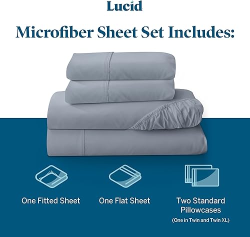 Miniatura 10 de Lucid Juego de sábanas de microfibra resistente a las arrugas y a las manchas con un diseño de bolsillo profundo en un acabado cepillado súper suave