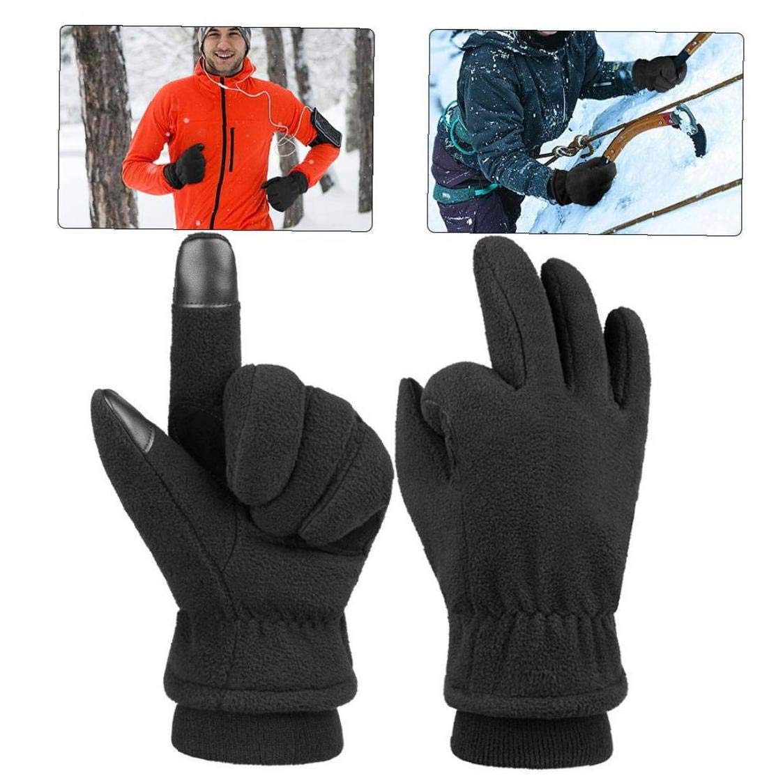 Gants antidérapants Chauds d'hiver Gants en Tricot Thermique imperméables Gants à écran Tactile pour Le Cyclisme Ski Running Sports de Plein air Escalade Noir L