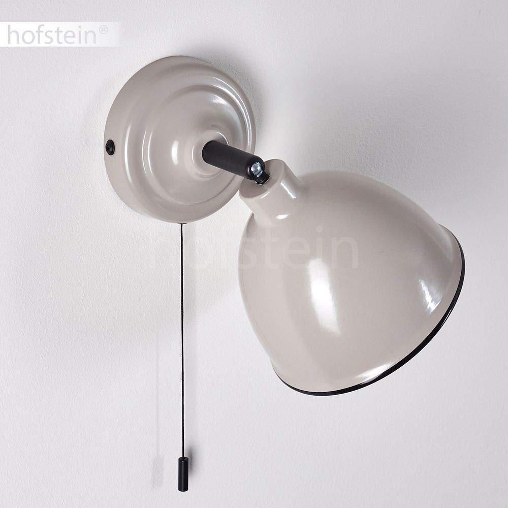 Lampada da parete Catharine, lampada da orientabile in metallo in grigio/bianco/nero, 1 luce, E14, spot da parete in design retrò, con cavo a strappo per accensione/spegnimento, senza lampadina/e