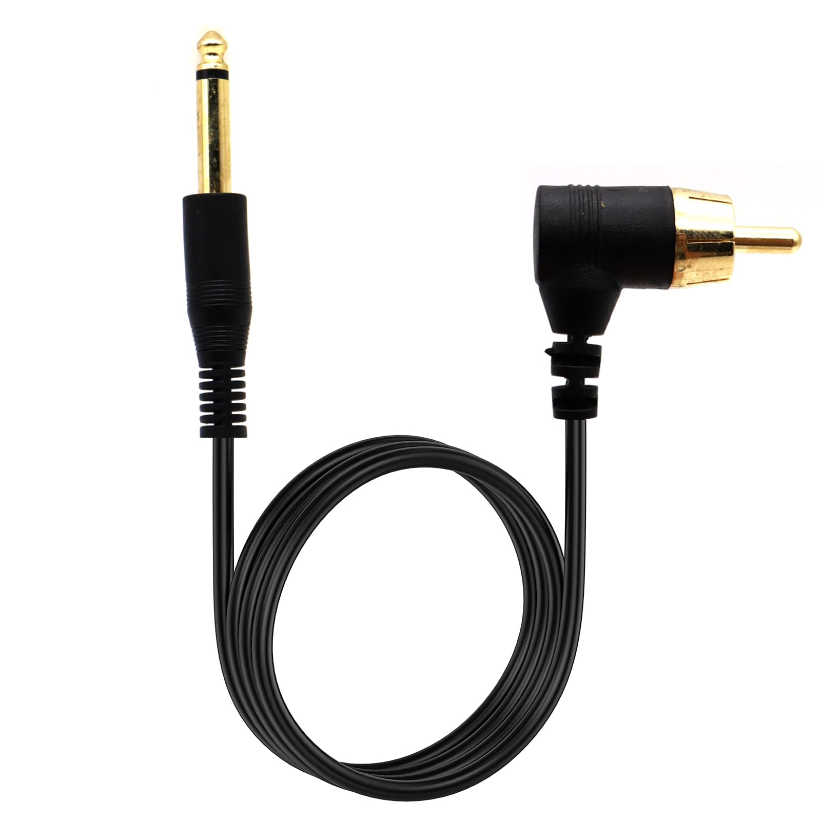 AWADUO Tattoo Clip Cord Gold-Plated Cable, Professional Rubber Tattoo Clip Line Cable 6.35mm to RCA 90 Degree OD 2.2 Cords for Tattoo Pen/Rotary Tattoo Machine(Black/1.8M)