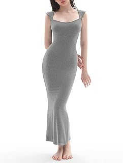 Women's Square Neck Cap Sleeve Maxi Dress Ribbed Bodycon Dress Summer Dresses for Women - Buy now