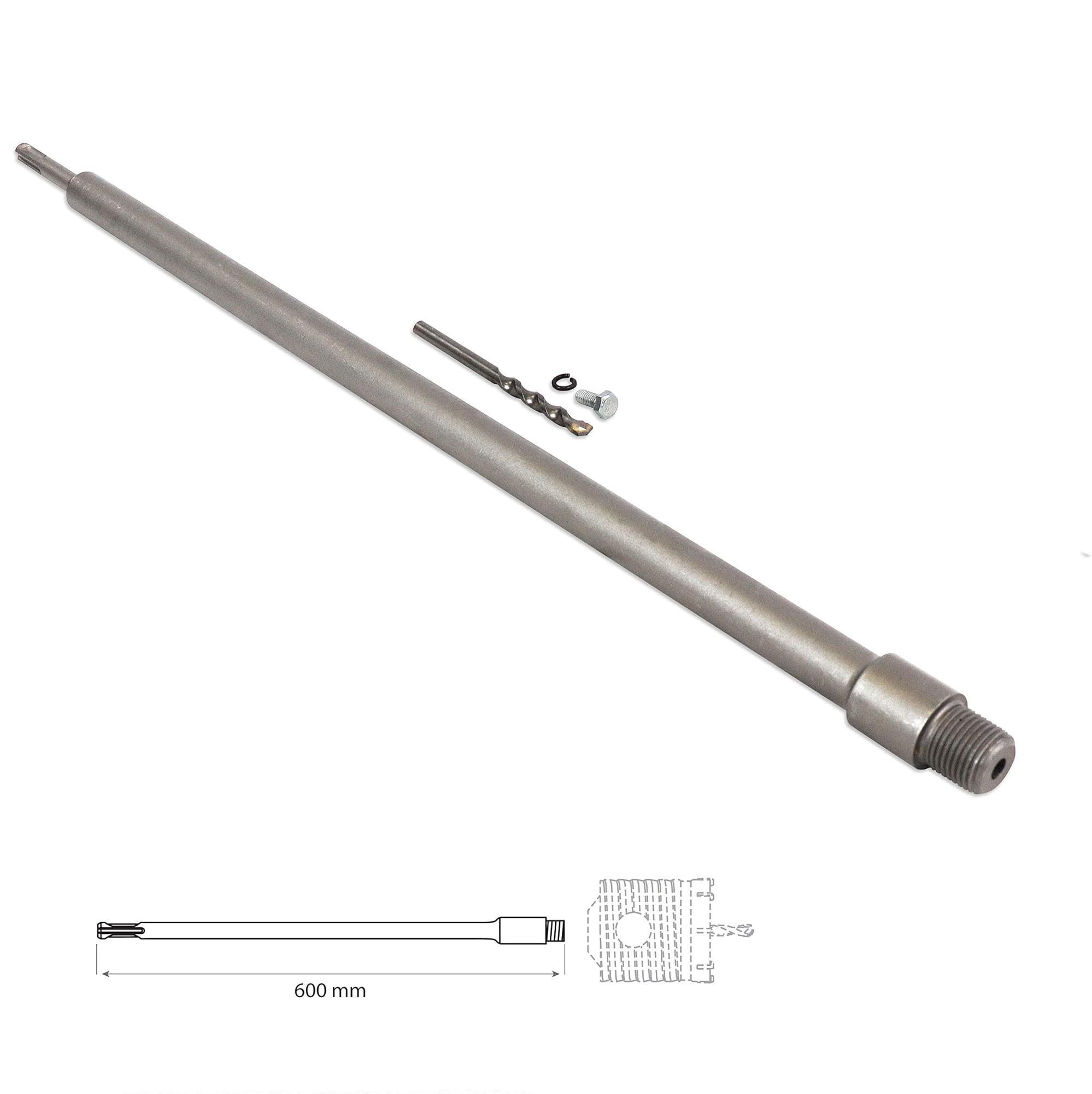S&R Extension broca sds-plus Hormigon. Adaptador SDS PLUS M22 para Sierra Corona Perforadora Hormigón - Extensión de 600 mm para Brocas huecas
