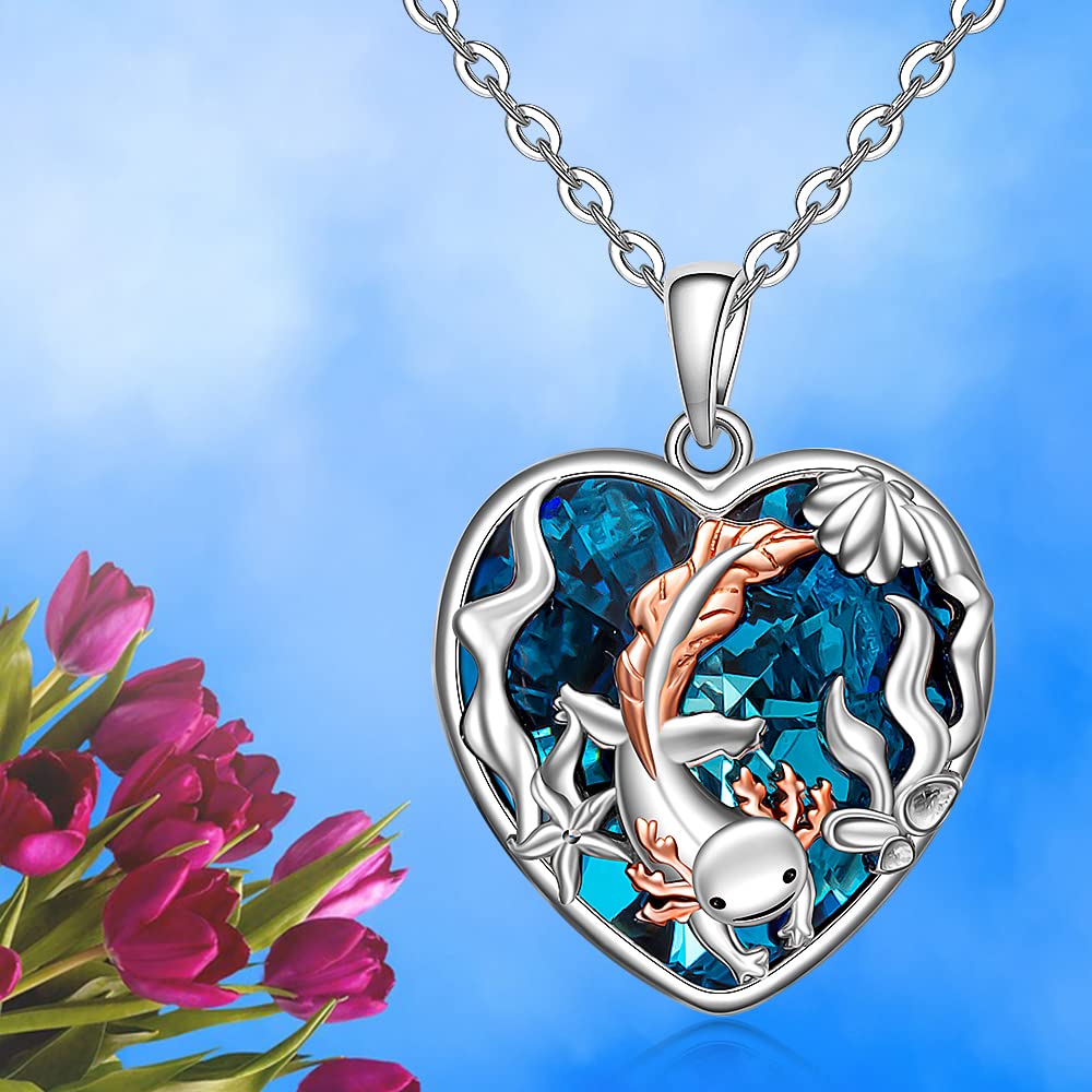 Fenthring Axolotl, collana in argento Sterling 925 con ciondolo Axolotl, da donna, a forma di cuore, con ciondolo Axolotl, regalo per amanti
