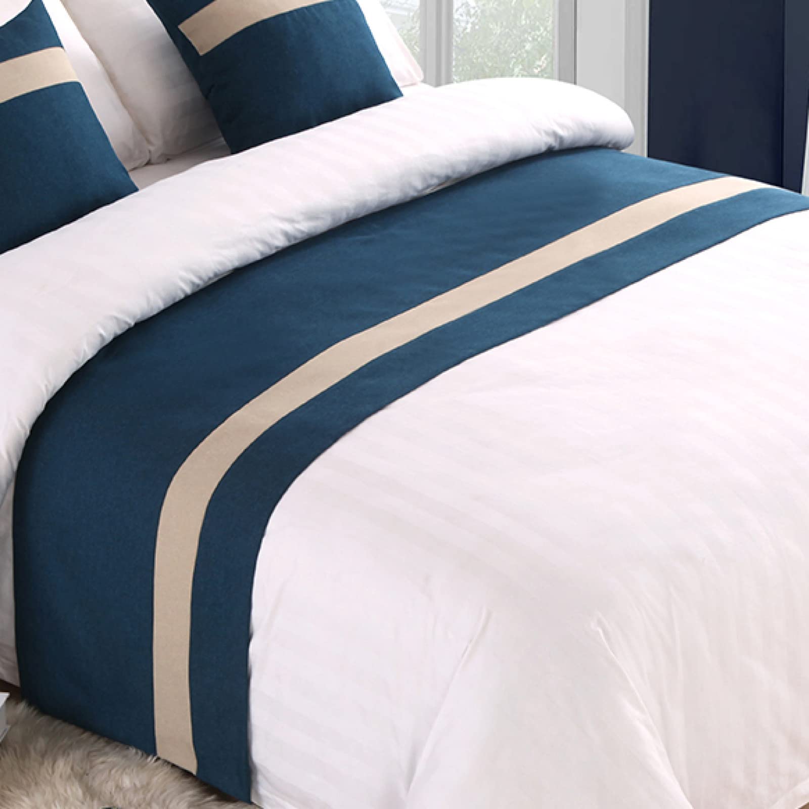 Lussuoso runner copriletto queen size king size asciugamano per la casa hotel arredamento blu beige 50 x 240 cm – qualità premium sciarpa da letto per arredamento camera da letto