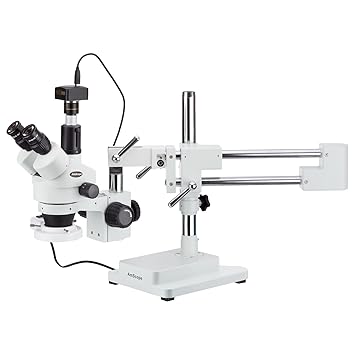 AmScope SM-4TPZ-FRL-3M Digital Professional Trinocular Stereo Zoom Microscope with Simultaneous Focus Control, WH10x Eyepieces, 3.5X-90X Magnification, 0.7X-4.5X Zoom Objective, 8W Fluorescent Ring