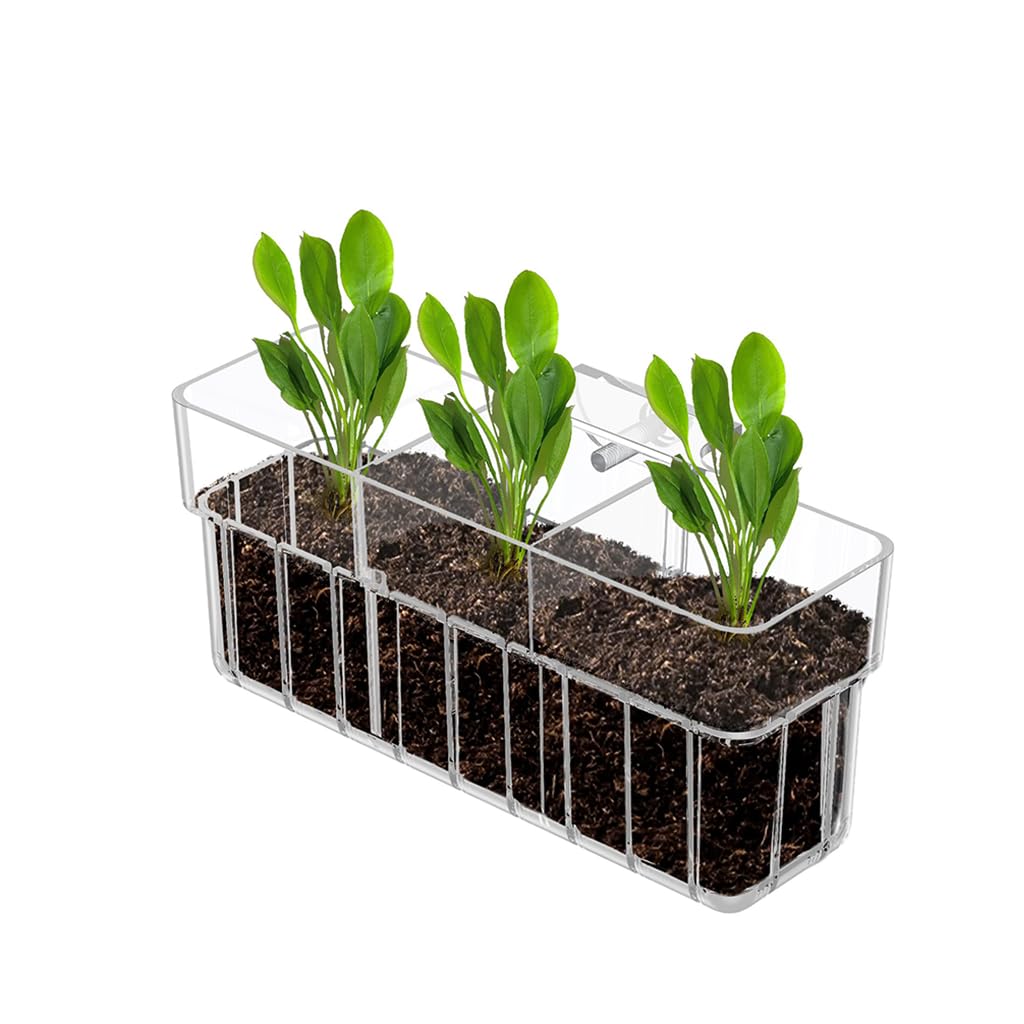 Qpets® Clear Acrylic Hydroponic Basket for Fish Tank, Hanging Water Plant Holder Planter, Decorative Aquarium Root Growing Pot for Home Décor & Aquatic Plant Display (18x6x8cm)