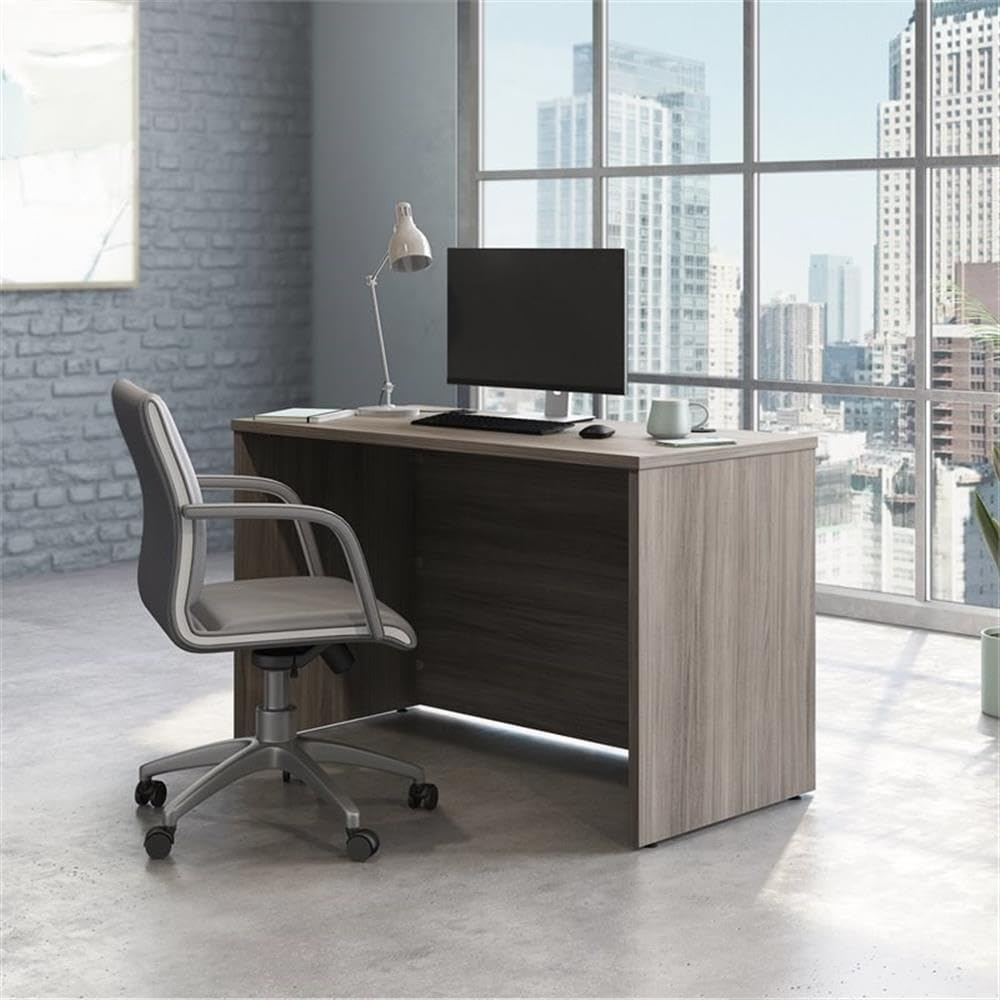 Pemberly Row 48 x 24 in Engineered Wood Computer Desk, Hudson Elm/Brown Finish, Durable 1 in Thick Melamine Top, Heat & Scratch Resistant, Cord Management, Adjustable Levelers, Office Workspace
